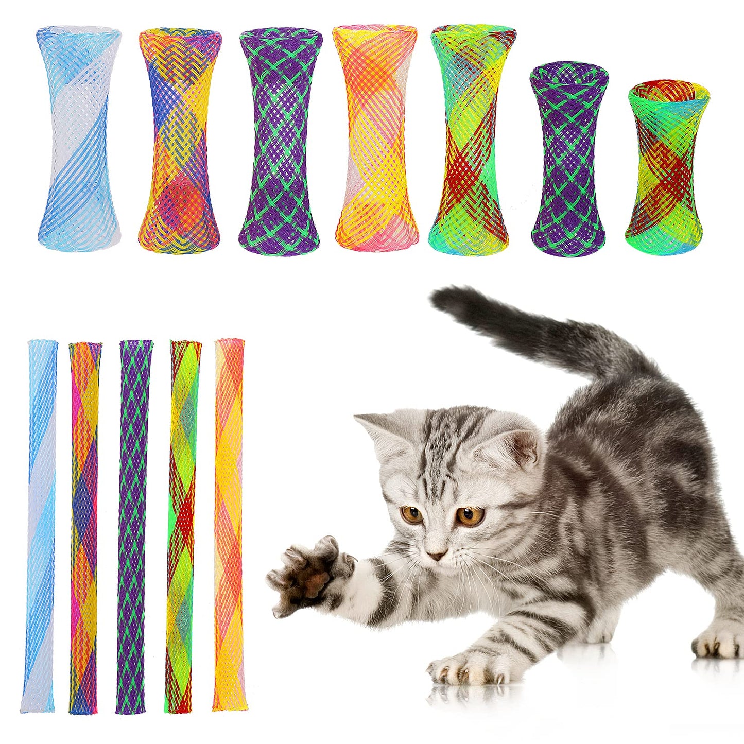cobee Cat Tube Spring Toy, 20 Pieces Interactive Cat Spring Toy Colorful Cat Toy for Indoor Cats Funny Cat Play Toy for Cat Kitten