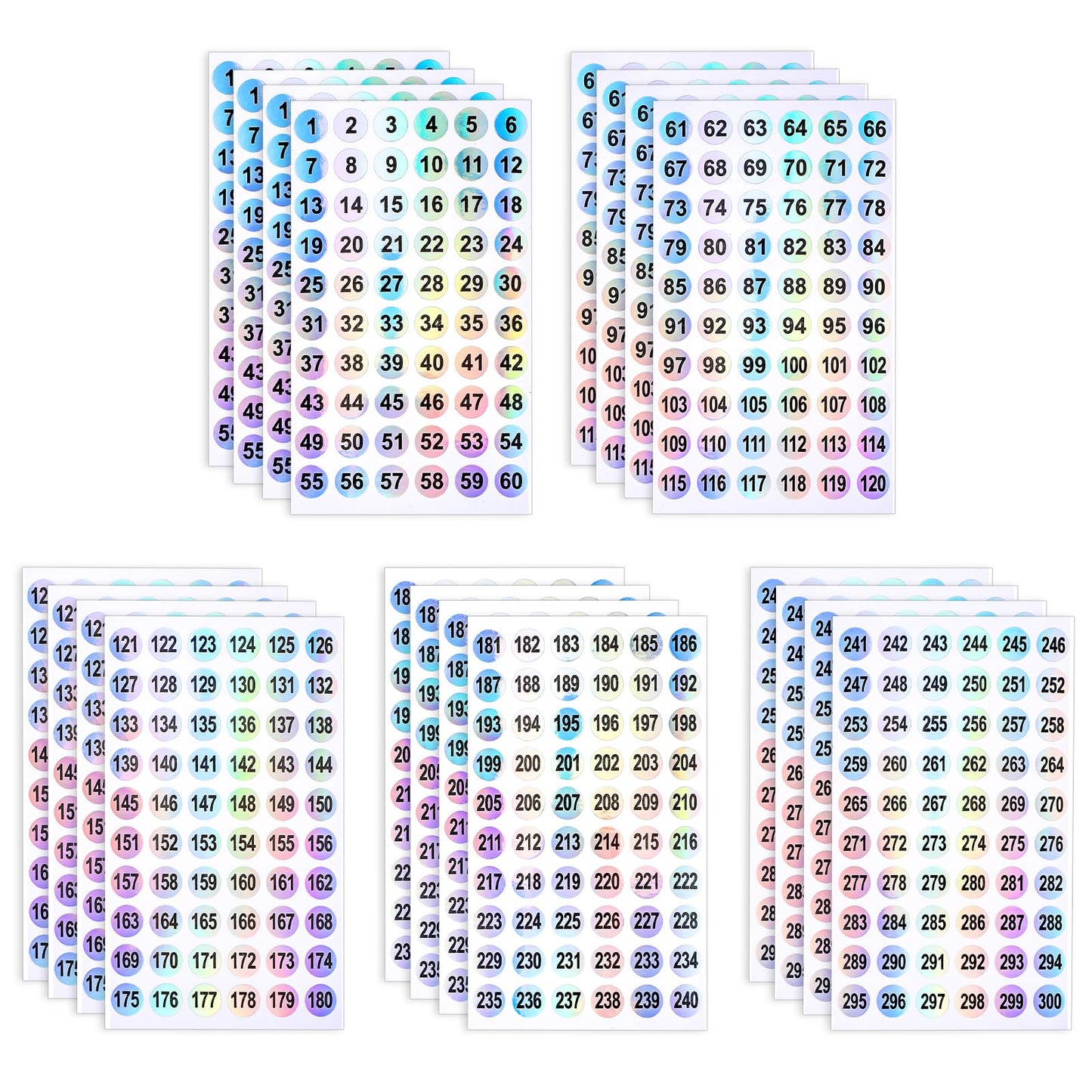 simarro 20 Sheets Number Stickers (Numbers 1-300), Self Adhesive Label Laser Stickers waterproof round number labels for Office Supplies, Organizing Nail Polish Bottles, Nail Sample Sticks