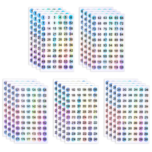 simarro 20 Sheets Number Stickers (Numbers 1-300), Self Adhesive Label Laser Stickers waterproof round number labels for Office Supplies, Organizing Nail Polish Bottles, Nail Sample Sticks