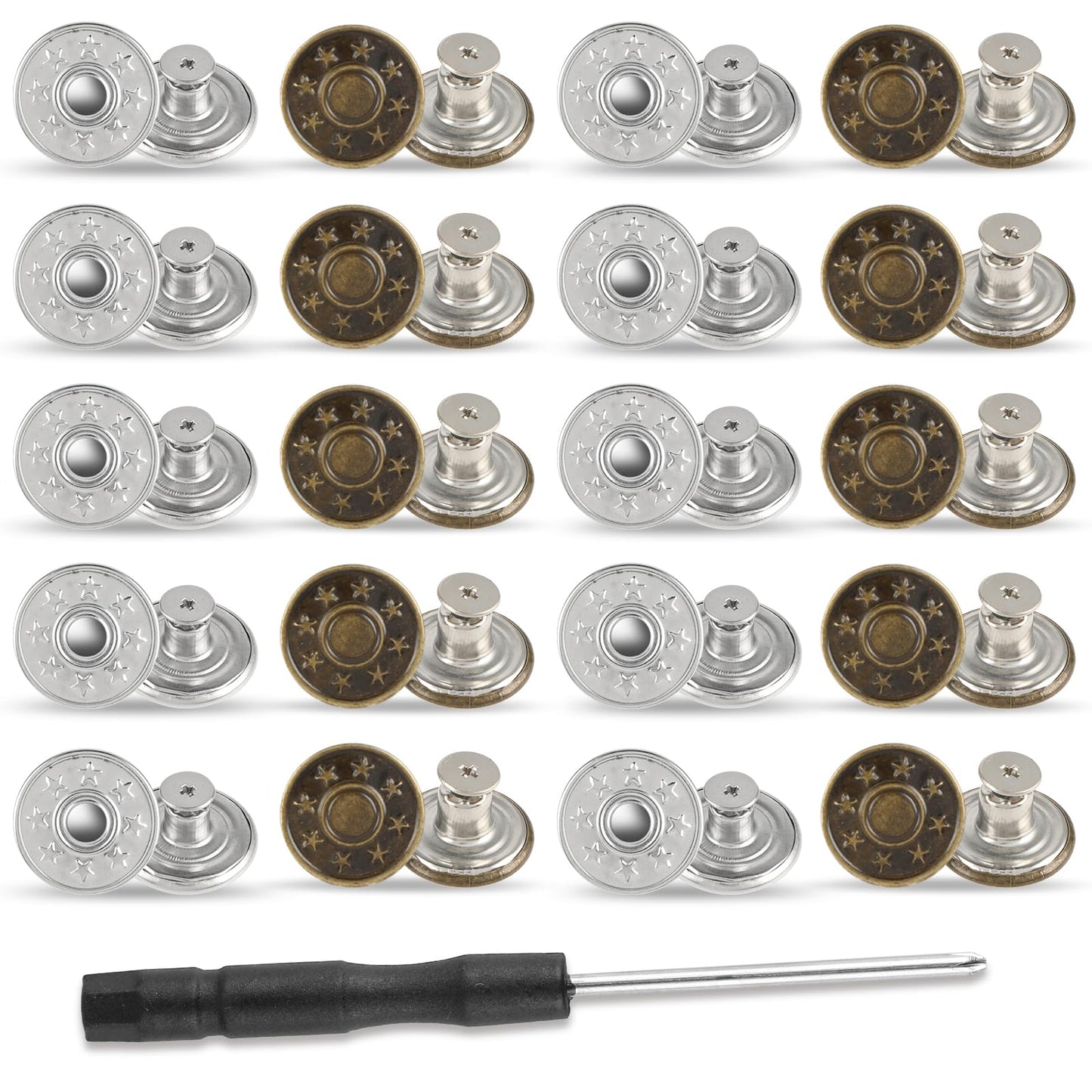 Amaxiu 20 PCS Jeans Buttons, 20mm No Sew Jean Button Replacement for Loose Jeans Trousers Metal Buttons Reusable Adjustable Pants Button Tightener(20mm)