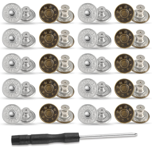 Amaxiu 20 PCS Jeans Buttons, 20mm No Sew Jean Button Replacement for Loose Jeans Trousers Metal Buttons Reusable Adjustable Pants Button Tightener(20mm)
