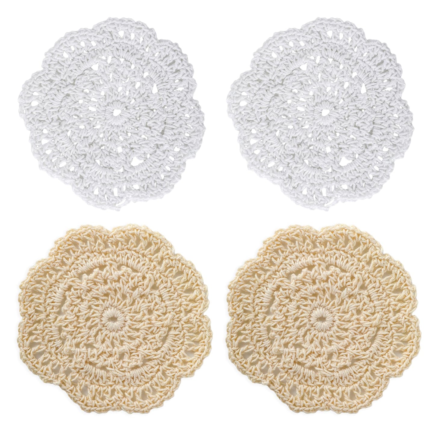 Molain 4 Inch Handmade Crochet Cotton Coaster, Round Doilies Cloth Placemats Vintage Cute Lace Mats DIY Flower Shape Cup Mat for Table Wedding Cup Coasters (4)