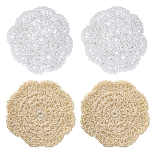 Molain 4 Inch Handmade Crochet Cotton Coaster, Round Doilies Cloth Placemats Vintage Cute Lace Mats DIY Flower Shape Cup Mat for Table Wedding Cup Coasters (4)