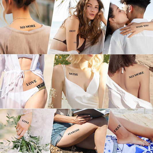 Andibro 10 Sheets Custom Temporary Tattoos, Self-adhesive Fake Letters Stickers Waterproof Black Tattoo Stickers DIY Name Tattoo for Women Men