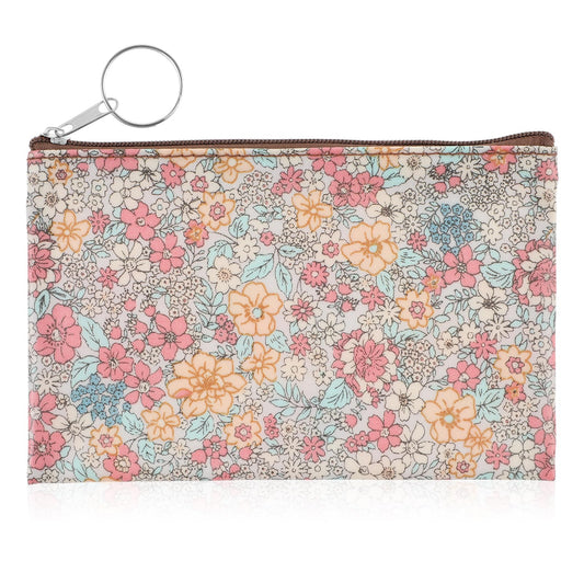 Amabro Small Coin Purse for Women, Boho Wallet Coin Bag with Keychain Zipper Pouch Change Wallet Cash Lipstick Storage(Beige)