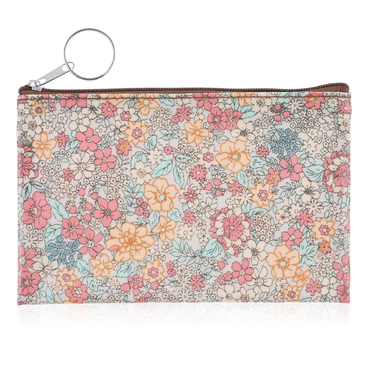Amabro Small Coin Purse for Women, Boho Wallet Coin Bag with Keychain Zipper Pouch Change Wallet Cash Lipstick Storage(Beige)