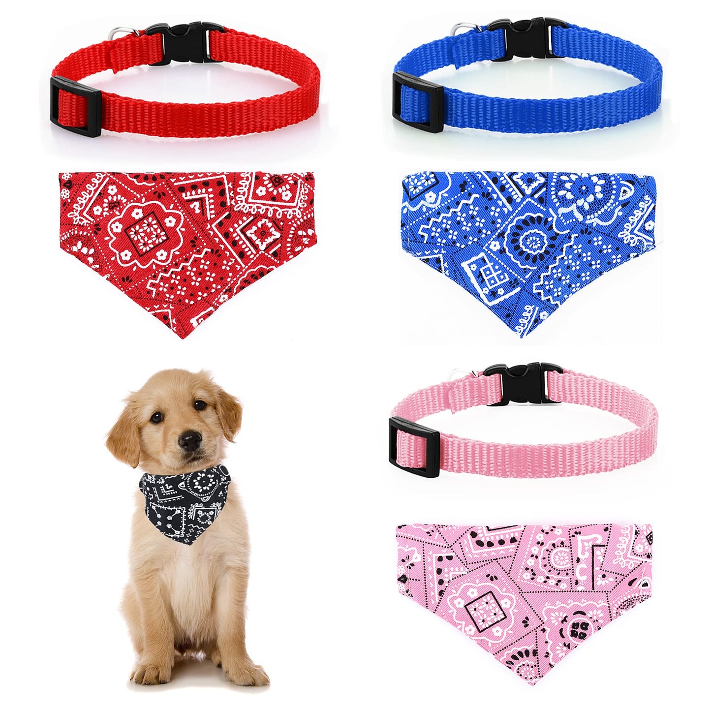 Molain 4 Pcs Cat Collars with Removable Bohemia Bow Tie Bandana Pet Collars Dog Bandana Cat Bandana Adjustable Bandana for Cats Dogs Puppy Pets Cat Accessories(Red, Blue, Black, Pink)