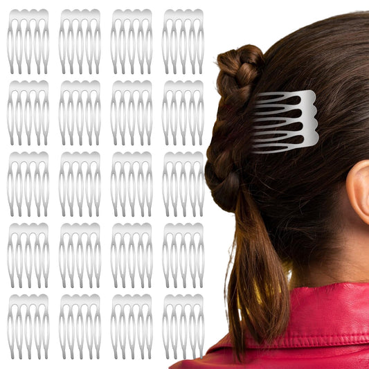 Jeffdad 20PCS 5 Teeth Small Hair Side Combs, Metal Side Combs Women Hair Clip Combs Wedding Bridal Veil Combs French Twist Updo Clip for Fine Hair Accessories Women Girls(silver)