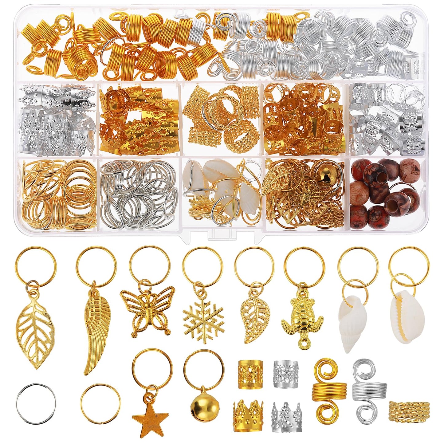 simarro 240Pcs Hair Jewelry for Braids, 20 Style Metal Hair Braiding Rings Hair Dreadlock Accessories Hair Charms Pendants Braid Accessories Loc Jewelry for Braids Hair Clips Decoration