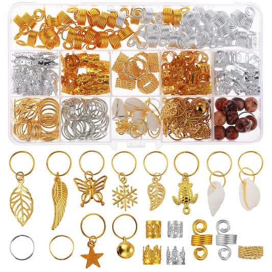 simarro 240Pcs Hair Jewelry for Braids, 20 Style Metal Hair Braiding Rings Hair Dreadlock Accessories Hair Charms Pendants Braid Accessories Loc Jewelry for Braids Hair Clips Decoration