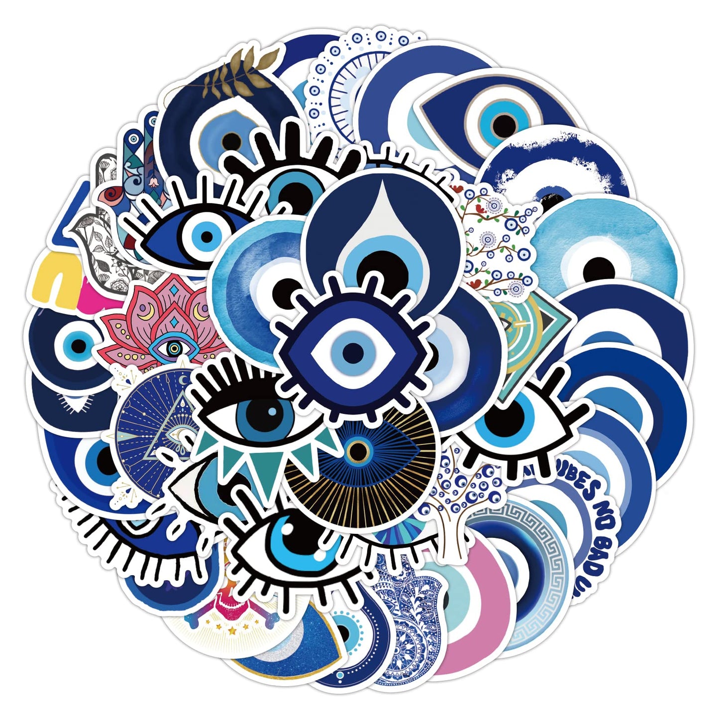 TIESOME 50PCS Evil Eyes Stickers, Vinyl Waterproof Blue Eyes Laptop Decals for Water Bottles Skateboard Scrapbook Aesthetics Car Decal Computer Phone Suitcase Luggage