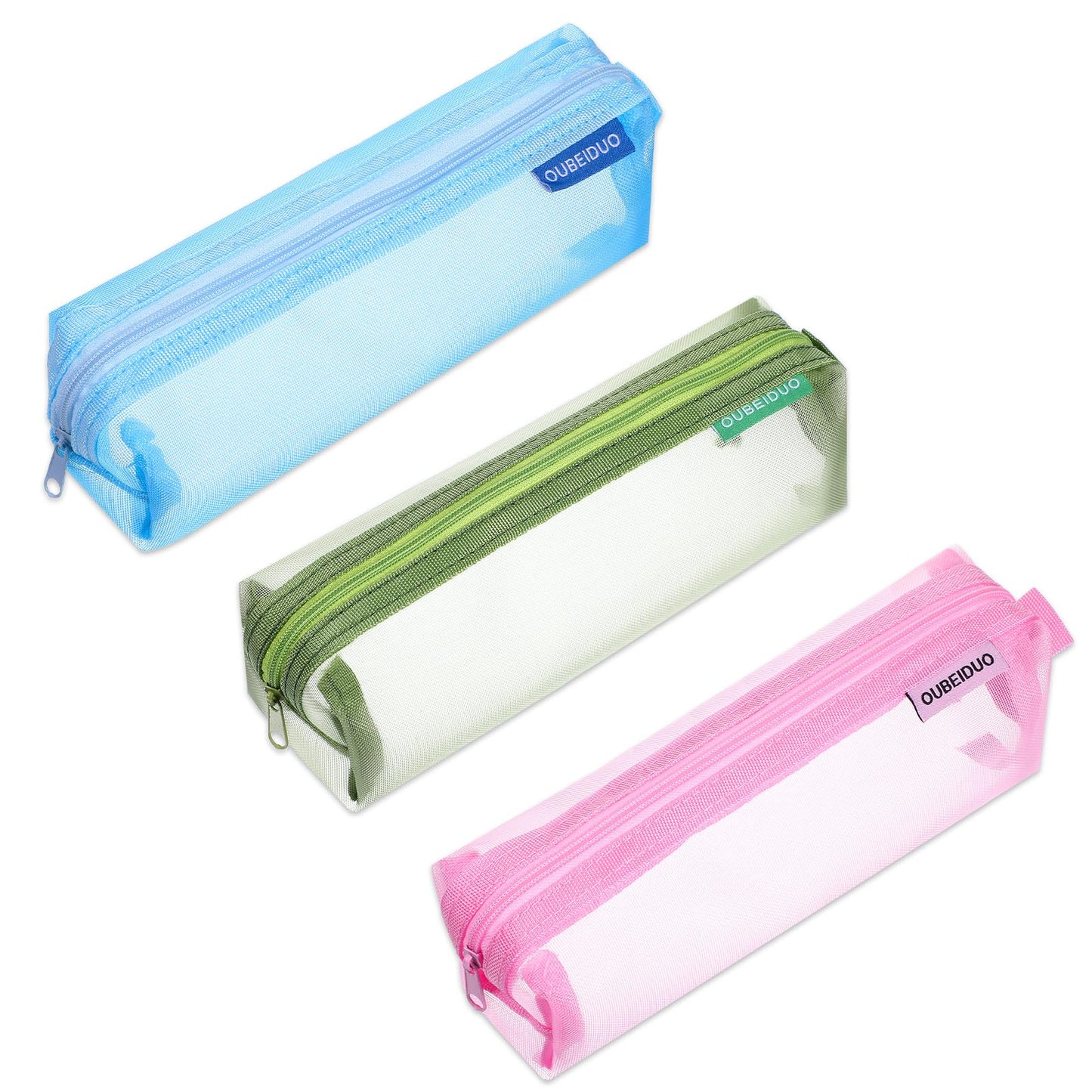 simarro 3Pcs Mesh Makeup Brush Bag, Portable Clear Cosmetic Bags Zippered Mesh Pencil Case Organizer Stationery Storage Bag for Office Supplies Cosmetics Makeup Travel Accessories