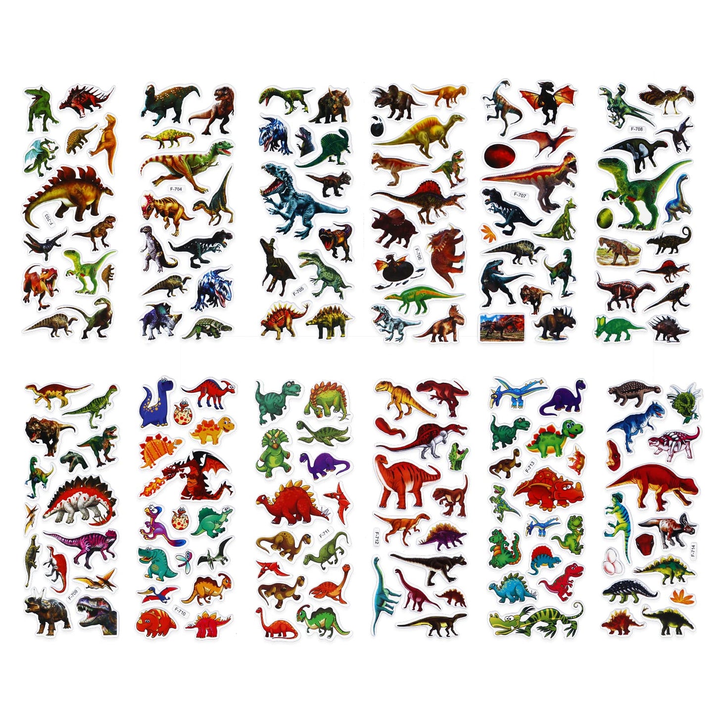 cobee 3D Dinosaur Stickers for Kids, 12 Sheets Dinosaur Puffy Stickers Teacher Reward Sticker Cartoon DIY Decals for Craft Scrapbooking Toddlers Boys Girls