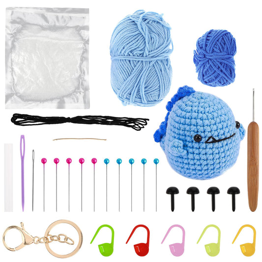 cobee Beginner Crochet Kit Cute Dinosaur Animal Crochet Kit for Beginners Adult Kids, Complete Crochet Knitting Starter Kit - Learn to Crochet with Step-by-Step Illustrations, DIY Start Crochet Kit
