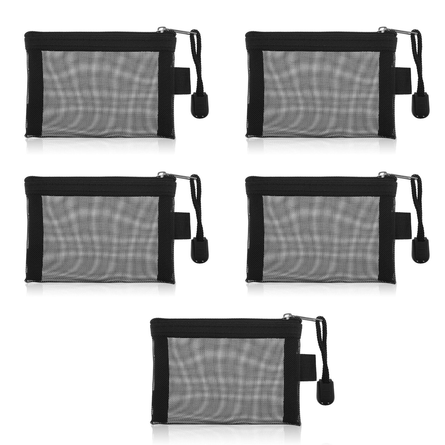 GEEHUA 5PCS Mini Zipper Mesh Bags, 4.13x2.95in Small Makeup Bag Coin Purse Travel Toiletries Storage Pouch Beauty Cosmetic Bags for Lipstick Key Cash Earphone Credit Card(Black)