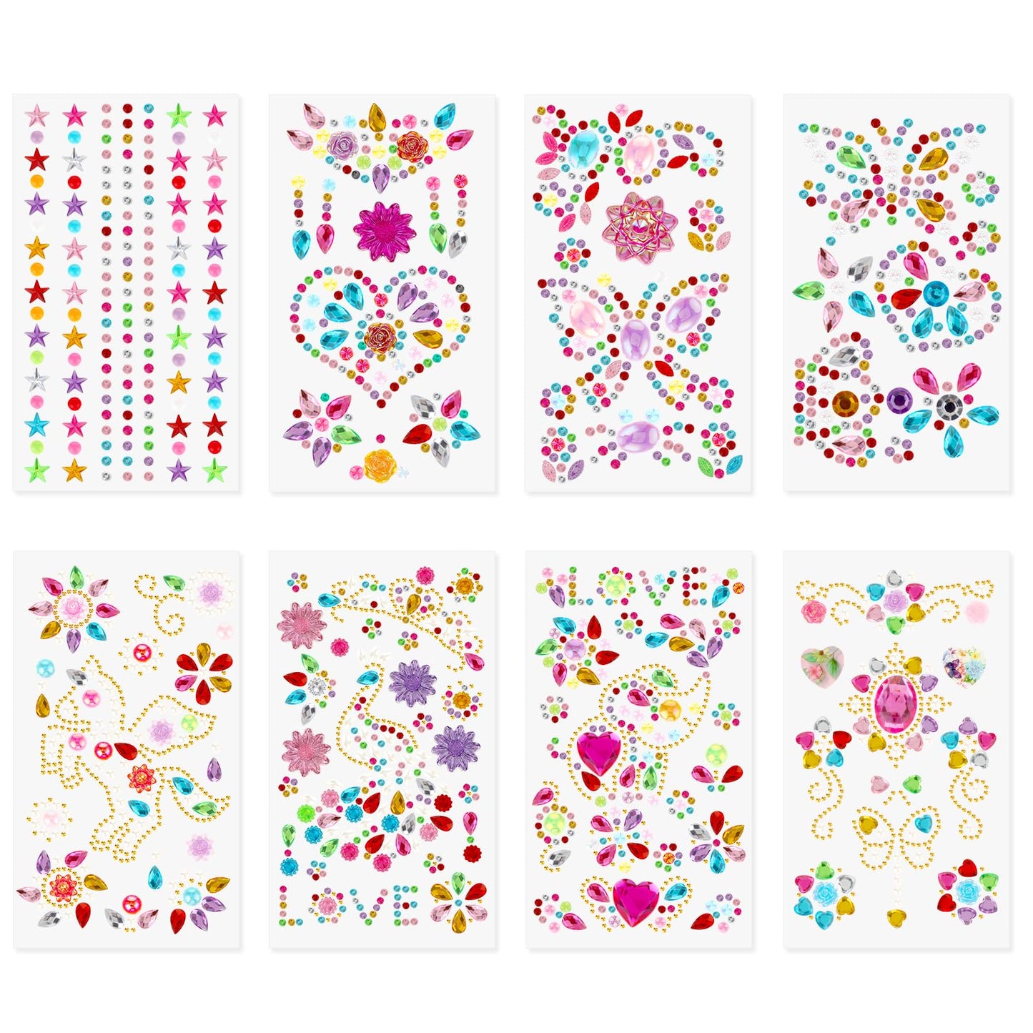 GEEHUA 8 Sheets Face Gems Glitter Stickers, Self-Adhesive Rhinestone Facial Temporary Tattoos Stickers Crystal Glitter Stones Stickers for Halloween Christmas Festival Party Nail Hair DIY Decoration