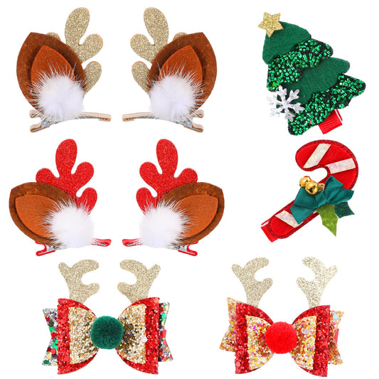 Andibro 8Pcs Christmas Hair Clips, Cute Antlers Headdress Hairpin Christmas Reindeer Antlers Ears Hair Clip Deer Horns Hair Barrettes for Women