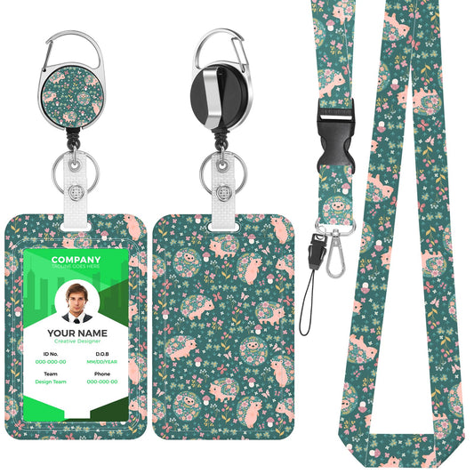 Giantree Cute Cartoon hedgehhog ID Card Holder with Strap, Retractable Lanyard with ID Card Holder Set Removable Neck Strap Neck Strap for Women Teachers Nurses Doctor Students