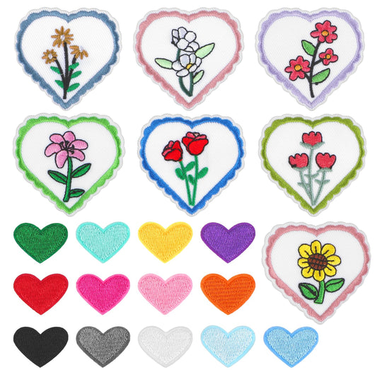 Andibro Flower Embroidered Iron on Patches, 20 Pcs Colorful Flower Love Applique Patches for Clothing Floral Iron on Patches Sewing Repair Patches Applique Patch for Jeans Bags Jackets Hat DIY Crafts