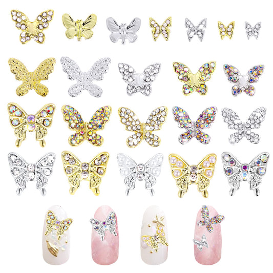 Giantree Butterfly Nail Charms, 22 Pcs 3D Rhinestones Butterfly Nail Charms Nail Art Decoration Crafts Nail Accessories for Women