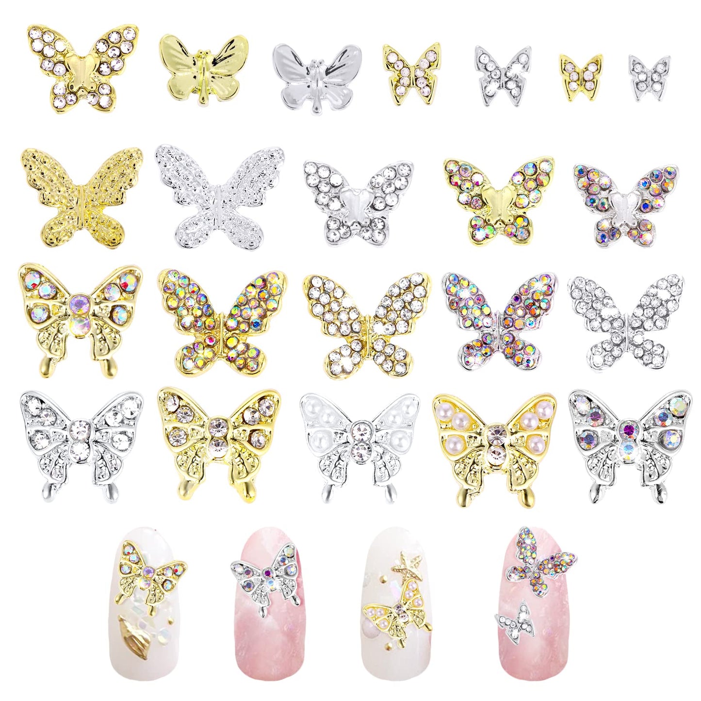 Giantree Butterfly Nail Charms, 22 Pcs 3D Rhinestones Butterfly Nail Charms Nail Art Decoration Crafts Nail Accessories for Women