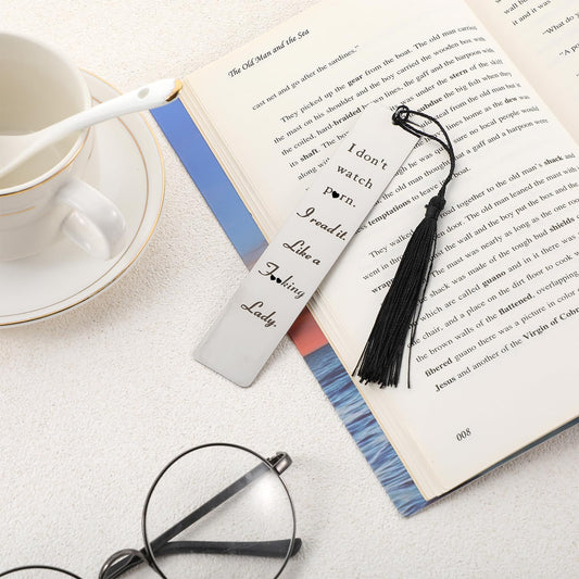 AOZUO Funny Bookmark for Women, Book Lover Stainless Steel Bookmarks Gifts with Storage Box for Bookish Bookish Nerd Bookworm Inspirational Readers Gifts for Her BFF Book Club Spicy Reader(Silver)