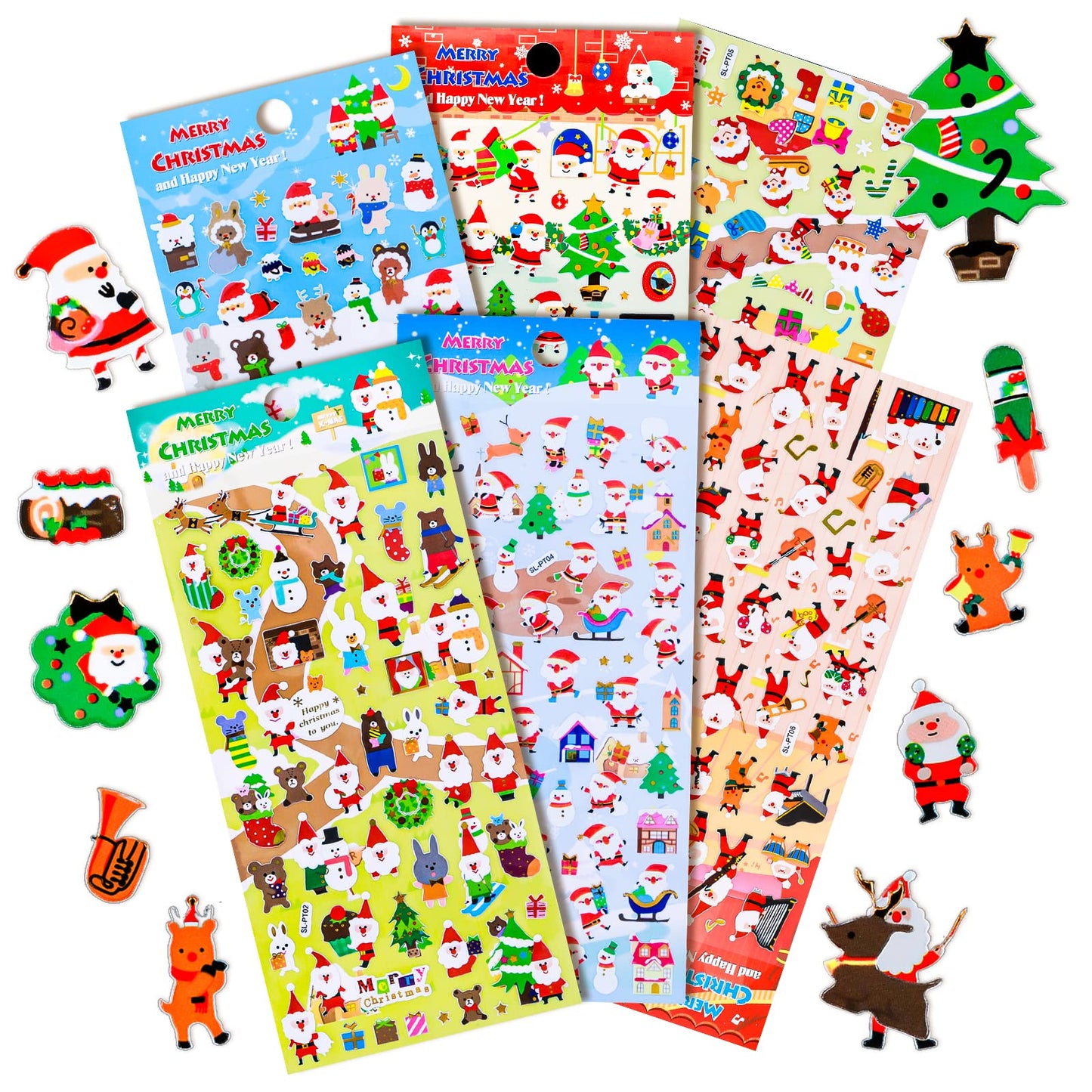 Cobee Christmas Stickers Decals, 6 Sheets Christmas Stickers for Kids Santa Claus Snowman Sticker Xmas Decals for Merry Christmas Party Favor Supplies Boys Girls Gift 300 Pieces