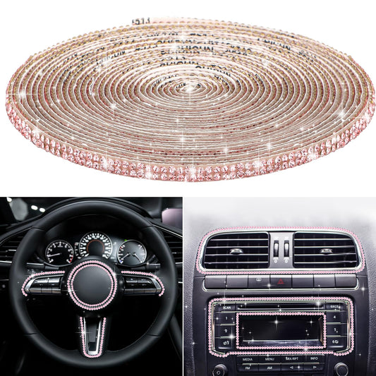 Amabro Bling Car Trim Self-Adhesive, Rhinestone Car Trim Strips Line Molding Stickers for Car Dashboard Decoration Glitter Car Interior Exterior Accessories 16.4 Ft(Pink)