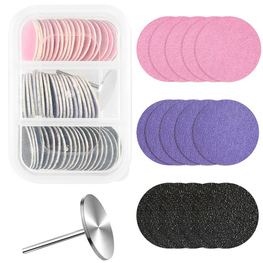 Giantree 60 PCS 25mm Sanding Paper Discs with Metal Nail Drill Bit, 80#180#240# Grit Foot File Replacement Sandpaper Discs for Nail Drill Foot Files Electric Remover Dead Skin Callus(80#150#240#)