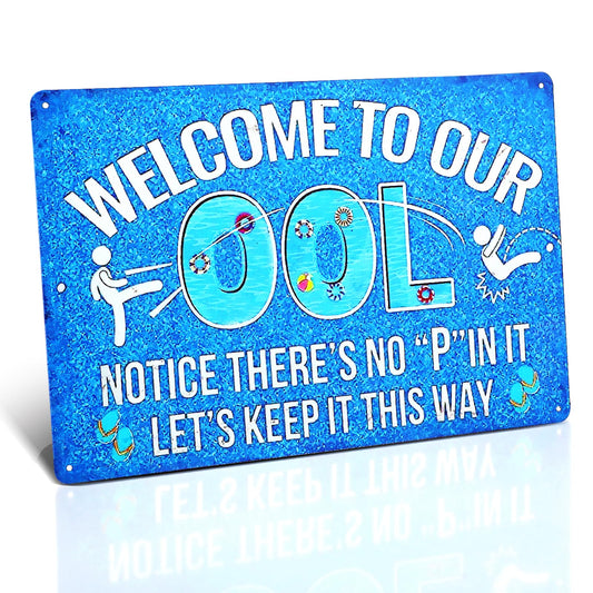 Amabro Swimming Pool Metal Decor Sign, 12x8in, Iron, Vintage, Welcome Our Pool