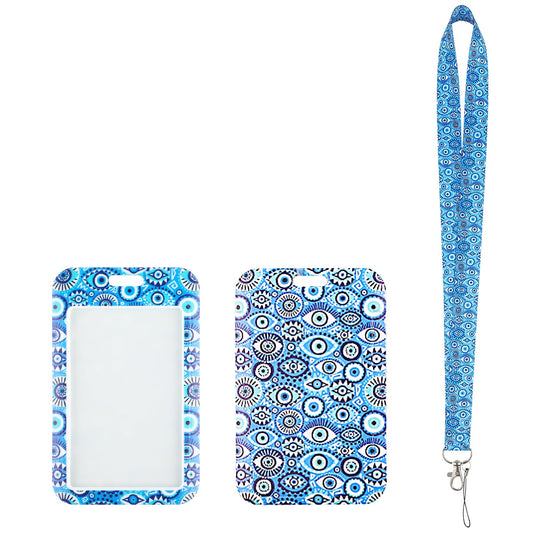 Amaxiu Evil Eye ID Badge Holder with Breakaway Lanyard, Cute Neck Lanyard with ID Card Holder Card Name Tag Badge Protector Cover for School Office Keys Nurse Women's Gift (C)