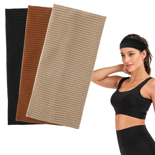 MBAIYO Women's Cotton Headband, 3 Pieces Non-Slip Hair Bands, Elastic Headband, Summer Sweatband, Soft Hairband, Fashion Accessories for Yoga, Workout, Running, Sports, Fitness, Gym