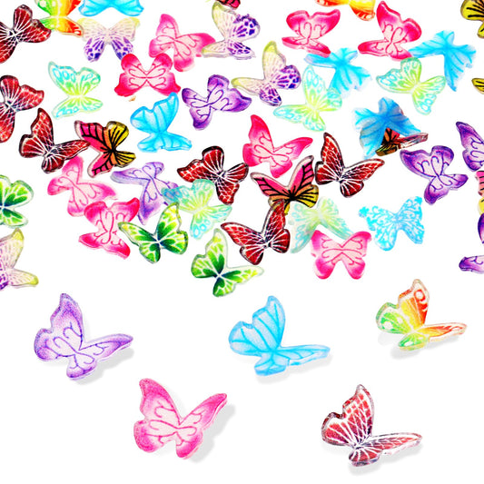 Amabro 50PCS Colorful Small Butterflies Decorations Micro Resin Butterflies Mini Micro Butterfly Acrylic Landscaping Decoration for DIY Garden Decoration