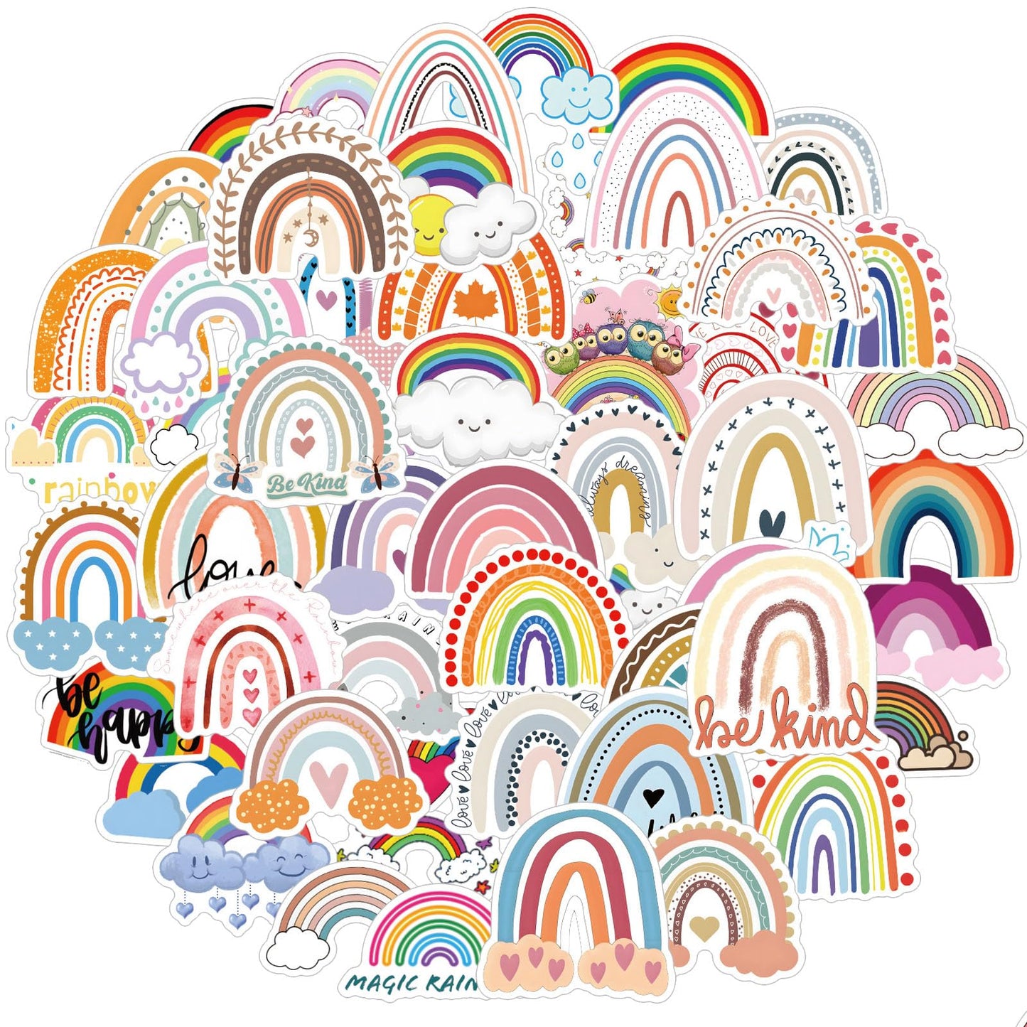 Amabro 60 Pcs Rainbow Stickers, Water Bottles Colorful Decals Rainbow Waterproof Vinyl Stickers Boho Aesthetic Stickers for Laptop Luggage Computer Kids Tablet Cup Notebook Scrapbook Skateboard