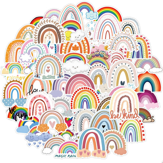 Amabro 60 Pcs Rainbow Stickers, Water Bottles Colorful Decals Rainbow Waterproof Vinyl Stickers Boho Aesthetic Stickers for Laptop Luggage Computer Kids Tablet Cup Notebook Scrapbook Skateboard