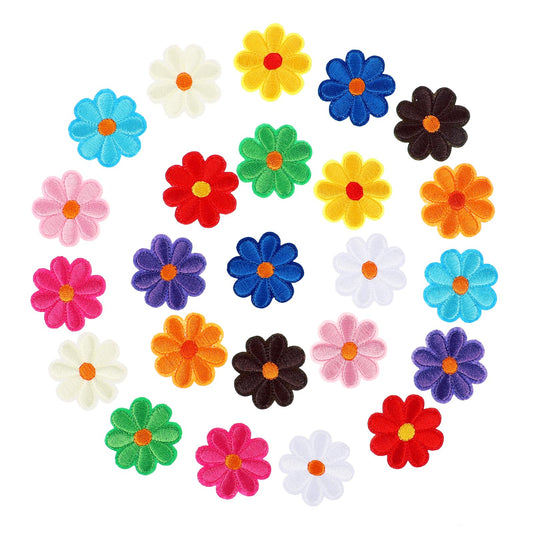 Molain 24 Pcs Flower Iron On Patches, Embroidered Cute Daisy Flower Applique Patch, Sew On Applique Sewing Patches for Bags, Jackets, Jeans, Clothes DIY Patches, 12 Colors, 1.7x1.7inch