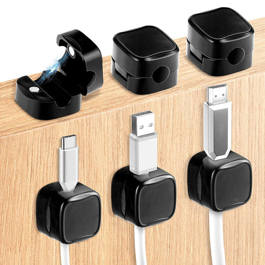Jeffdad 6 Pcs Magnetic Cable Holder, Under Desk Cable Clips Management, Magnetic Cord Organizer, Hide Phone Charging Cable Keeper, Cord Holder for Home Office Desk Phone Car Wall(6 Pcs Black)