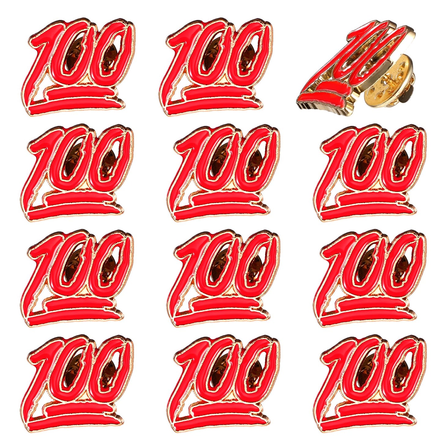 AOZUO 12PCS One Hundred Lapel Pin, 100 Perfect Score School Exam Enamel Pin Employee Appreciate Recognition Award Pin for Students Teachers Motivation Encouragement Graduation Gift