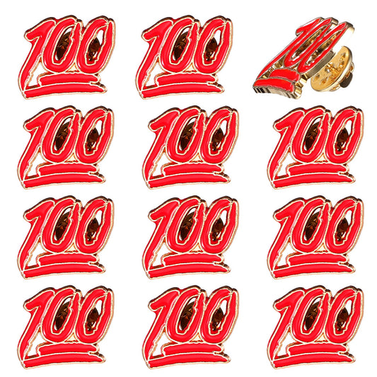 AOZUO 12PCS One Hundred Lapel Pin, 100 Perfect Score School Exam Enamel Pin Employee Appreciate Recognition Award Pin for Students Teachers Motivation Encouragement Graduation Gift