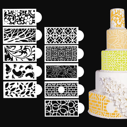 Cobee Cake Decorating Stencils, 10 Pieces Floral Cake Printing Templates Wedding Cake Decoration Molds Cookie Fondant Dessert Molding Tool for Cupcake Wedding Cake Decoration Supplies