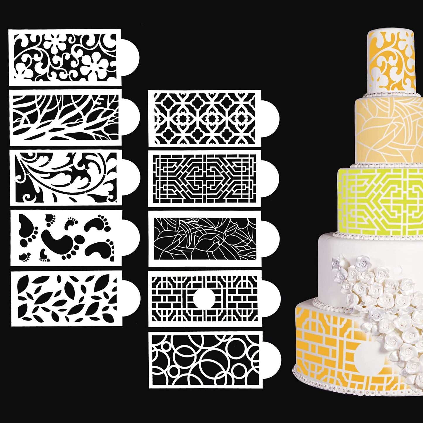 Cobee Cake Decorating Stencils, 10 Pieces Floral Cake Printing Templates Wedding Cake Decoration Molds Cookie Fondant Dessert Molding Tool for Cupcake Wedding Cake Decoration Supplies