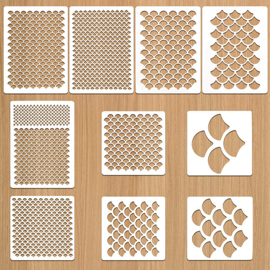 MBAIYO 10Pcs Fish Scale Stencil,Mermaid Scale Template Face Paint Stencils Reusable Pattern for Painting Baking Craft Wall Furniture Body Art Painting