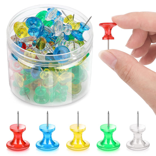 Molain 100 Pieces Giant Push Pins 1 Inch Thumb Tacks Steel Point Map Plastic Head Push Pins Jumbo Marking Pins For Cork Boards Map Calendar Photo Home Office Craft Projects Multi Colors (round box)