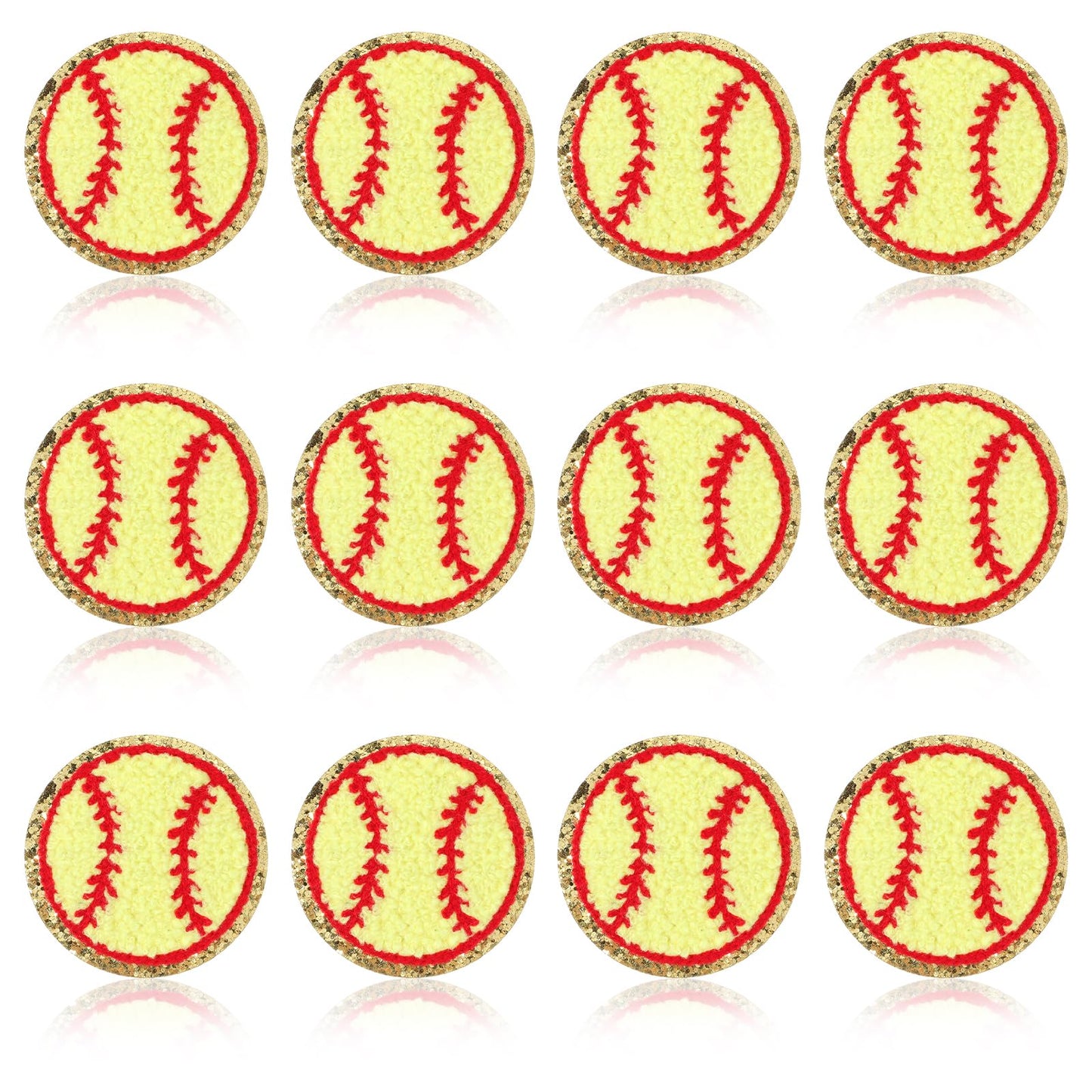 AOZUO 12 PCS Baseball Patches, Iron-on Softball Embroidered Applique Gold Edges Yellow Baseball Sew On Patches for Clothes T-Shirts Jackets Caps Bags Repair DIY Craft