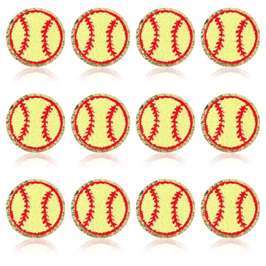 AOZUO 12 PCS Baseball Patches, Iron-on Softball Embroidered Applique Gold Edges Yellow Baseball Sew On Patches for Clothes T-Shirts Jackets Caps Bags Repair DIY Craft