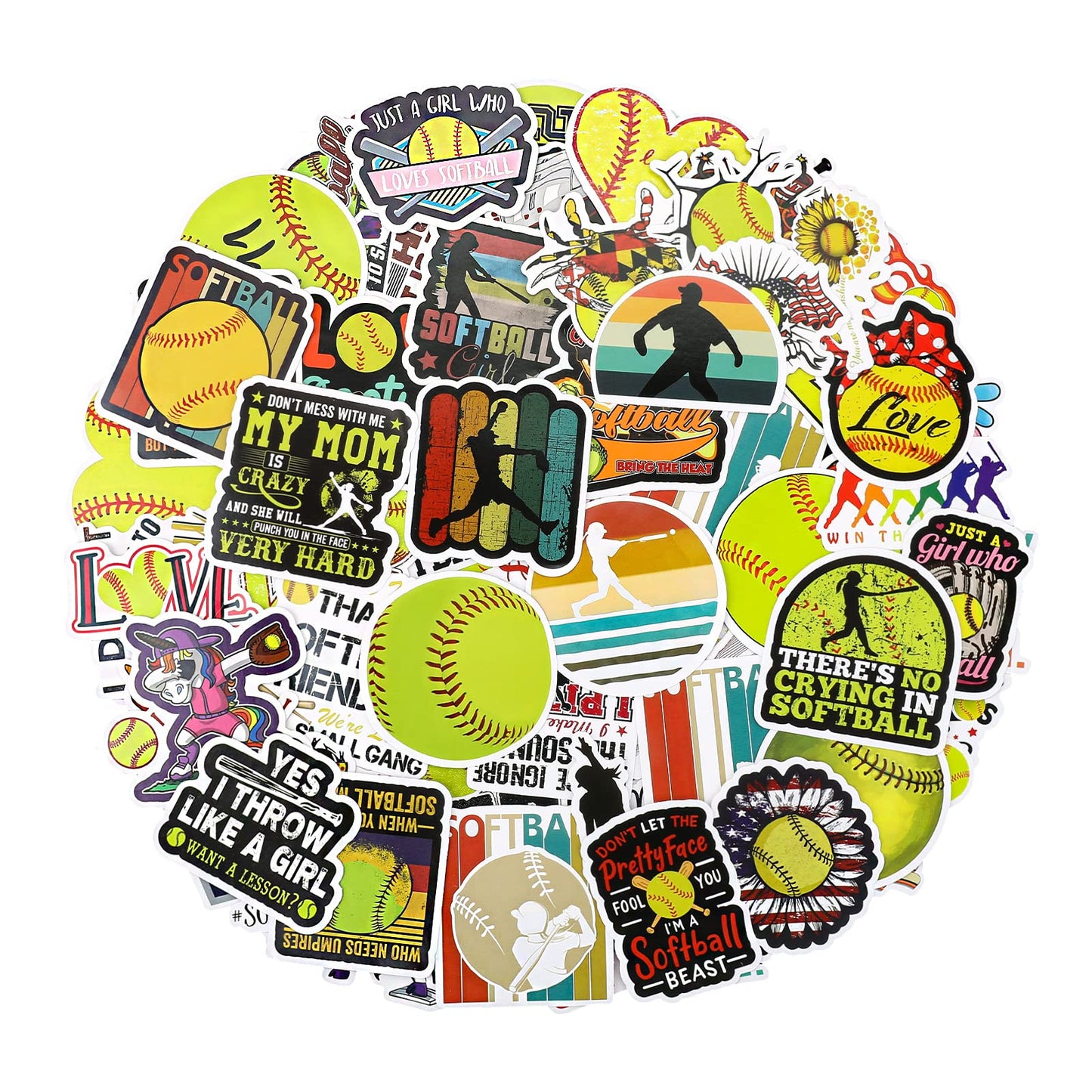 cobee Softball Stickers, 100 Pieces Cute Sport Ball Waterproof Decals Water Bottles Stickers Vinyl Car Decals Softball Gifts for Teen Scrapbooking Laptop Computer Phone