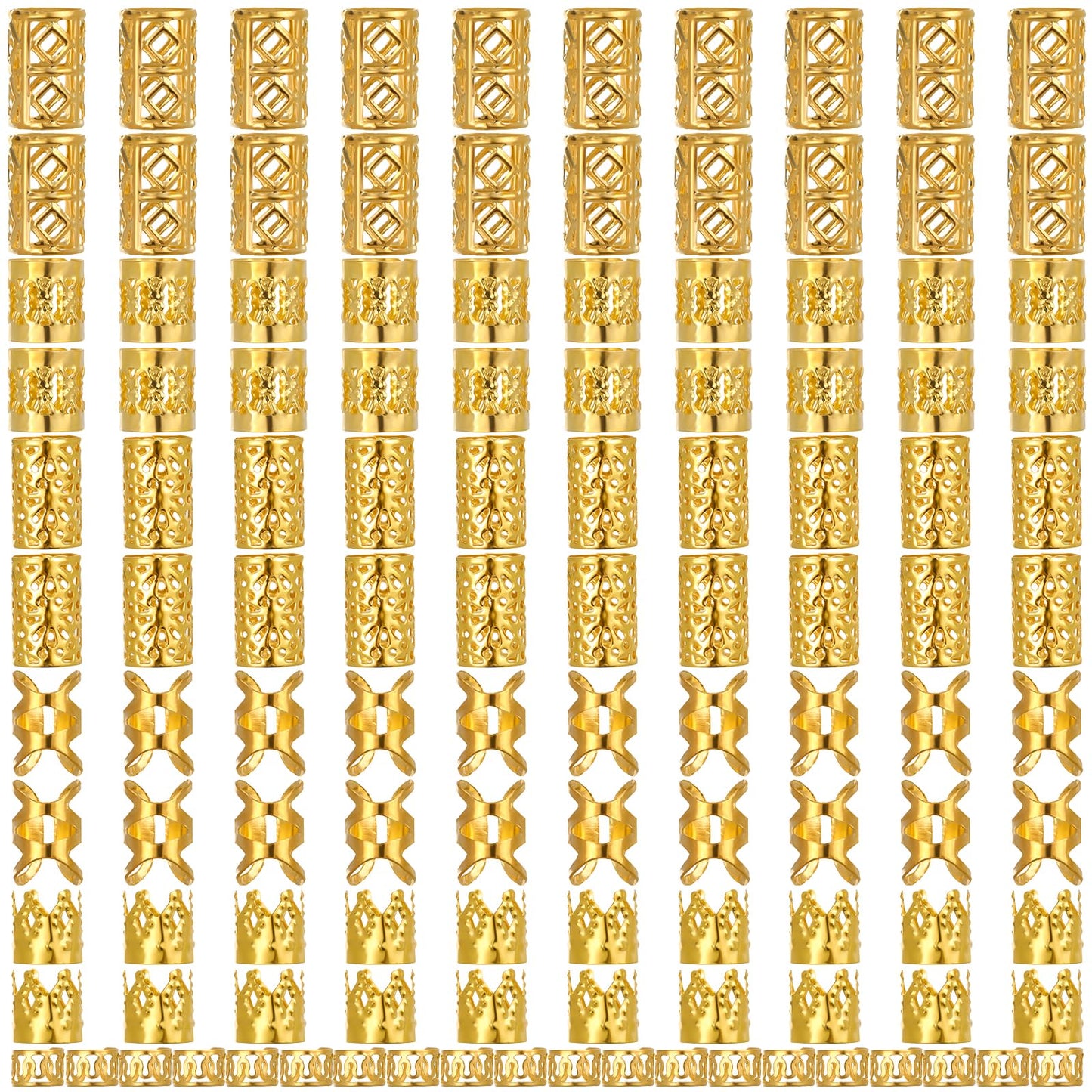 TIESOME 120Pcs Gold Hair Jewelry for Braids Accessories Loc Jewelry for Hair Dreadlocks Adjustable Hair Rings Hair Cuff Hair Charms Braid Jewelry Hair Beads Decorations for Men Women