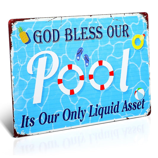 Amabro Welcome to Our Pool Sign, 12x8in Swimming Pool Metal Decor Sign Retro Welcome Pool Sign Plaque Funny Vintage Pool Hanging Sign for Pool Wall Party Outdoor Decor Summer(D)