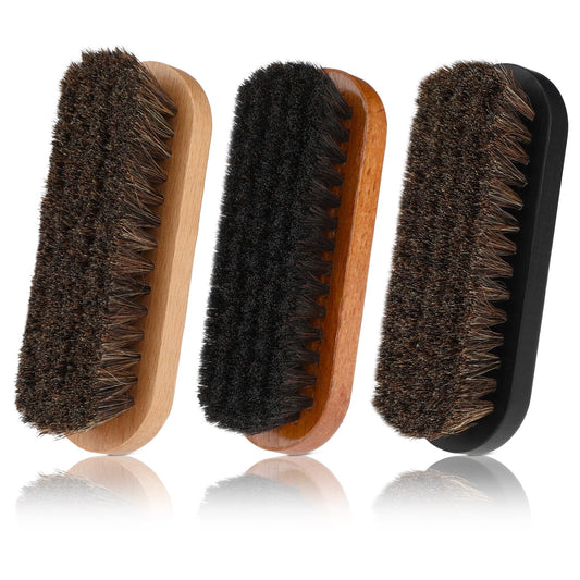 Amabro 3PCS Horsehair Shoe Brush, Shoe Polish Brushes Leather Shine Brush Suede Shoes Cleaning Brushes Wooden Handle for Boots Shoes Car Seats Sofas Bags Sneakers