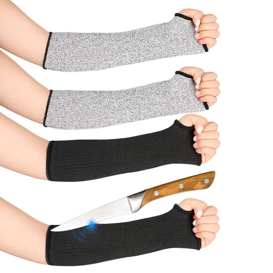 Giantree Cut Resistant Gloves With Thumb Hole, 1/2 Pairs Slash Resistant Safety Protective Arm Sleeves Level 5 Protection Unisex Glove Sleeves for Garden, Kitchen, Welding, Farm Work (Black+Grey)